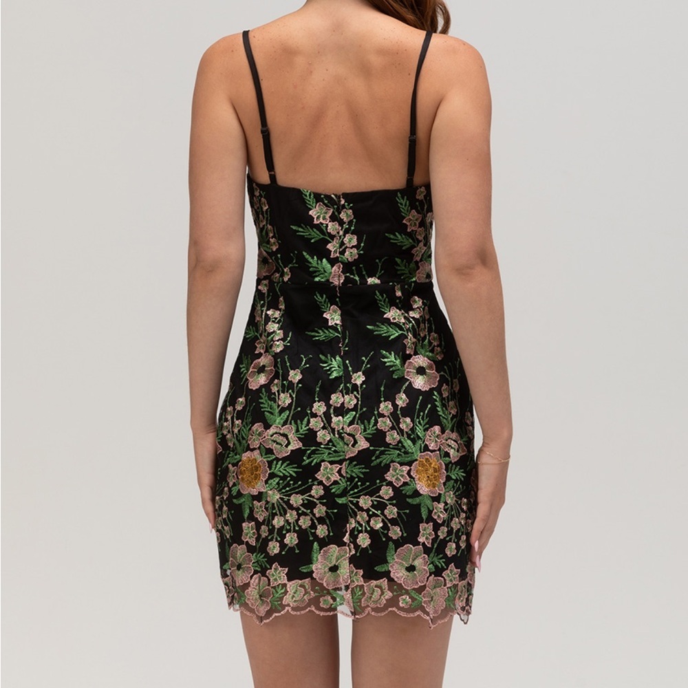 Lulu's Floral Embroidered Black Dress, fully lined, new, small - Picture 6 of 14